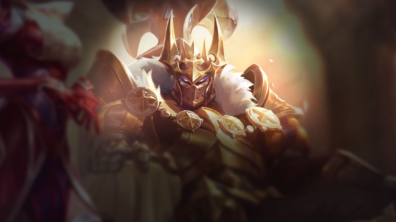 Mordekaiser in golden armor and a crown